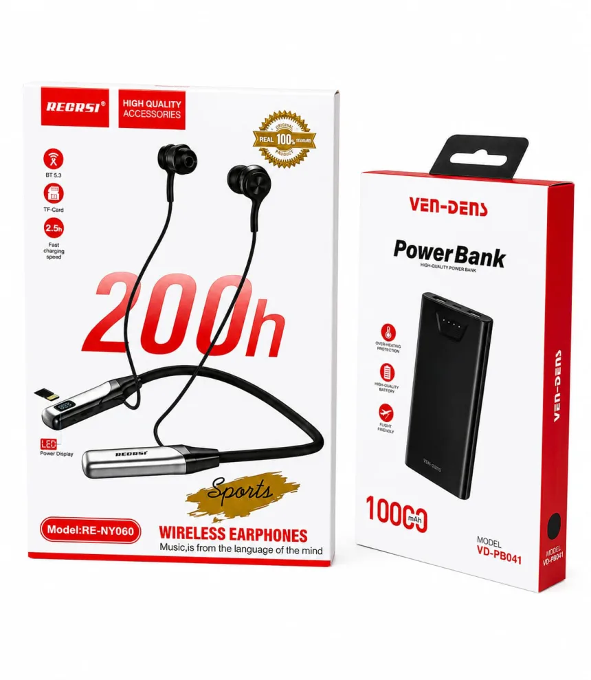 🎧 RECRSI Wireless Earphones + 🔋 VEN-DENS 10000mAh Power Bank