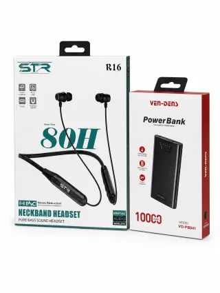STR R16 80H Wireless Neckband + VEN-DENS 10000mAh Power Bank Combo thumbnail 1