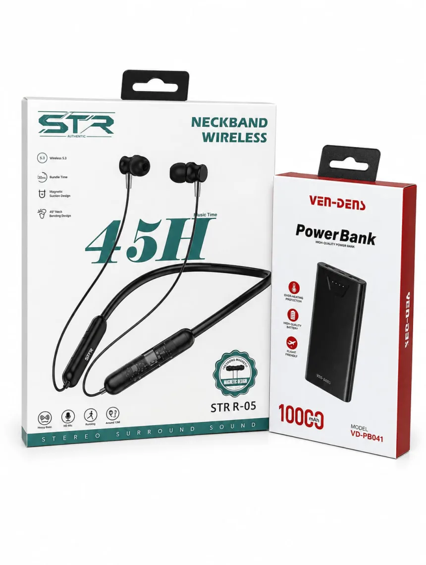 STR Wireless Neckband + VEN-DENS 10000mAh Power Bank