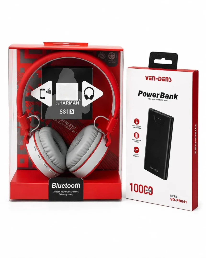 Wireless Headphone + VEN-DENS 10000mAh Power Bank Combo